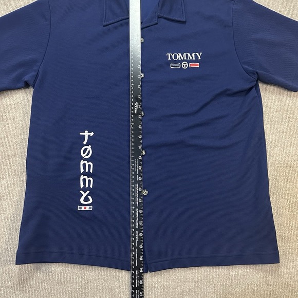 Tommy Hilfiger Bowling Shirt Mens Large Navy Blue Button Up Embroidered Logo - Picture 7 of 11